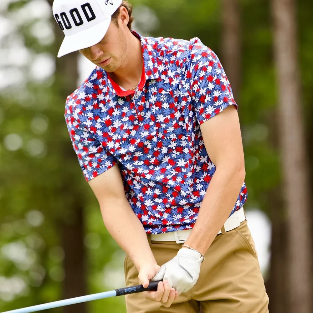 Good Good Golf Men’s Freedom Floral Golf Polo Size L NWT Red White Blue USA New